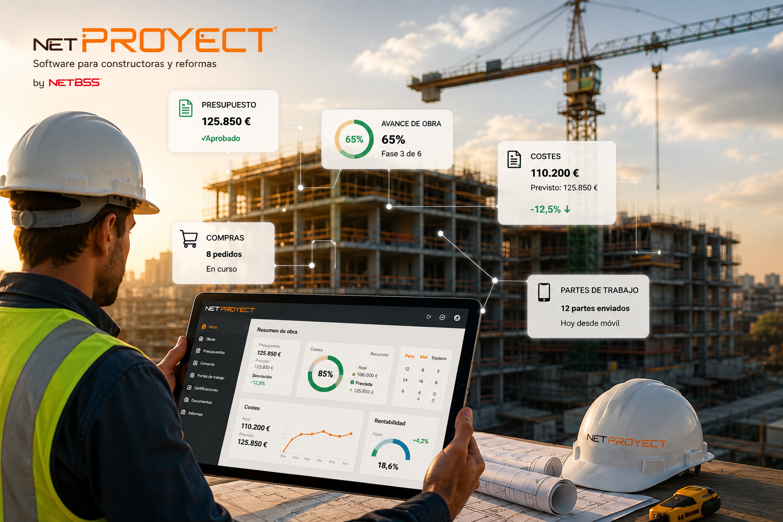 ERP de construcción con presupuestos, certificaciones y control de obra